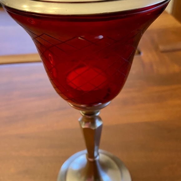 Stunning Pewter and Ted Glass Candle Holder - Picture 4 of 8